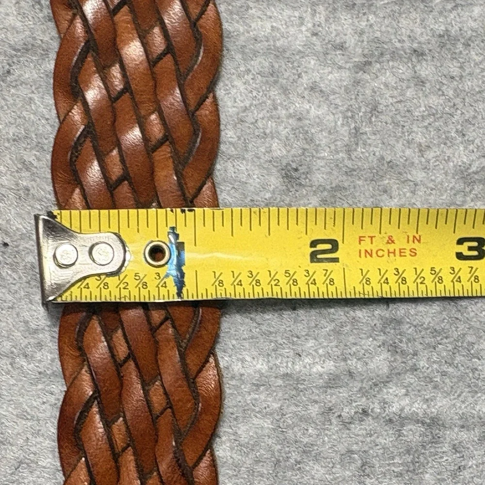 Vintage Brown Woven Braided Leather Belt Leather Buckle Made in Turkey Sz 38